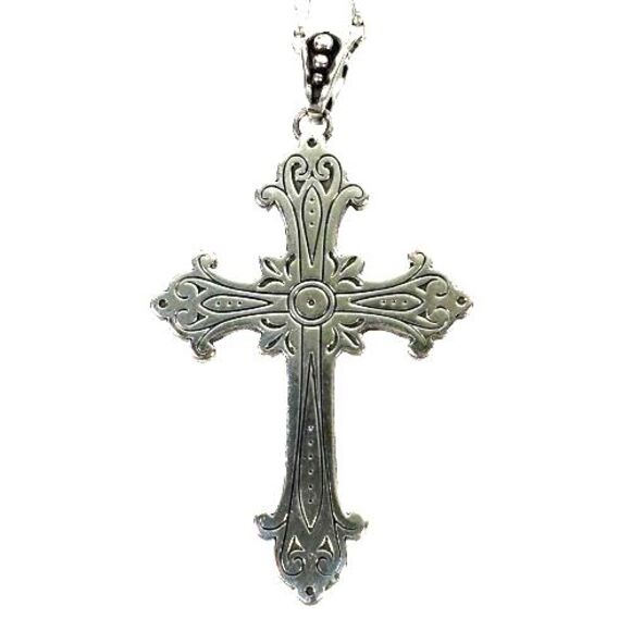 Brighton Large Cross Necklace Swarovski Crystals Pearl Pendant Long Silver Chain - Picture 9 of 13